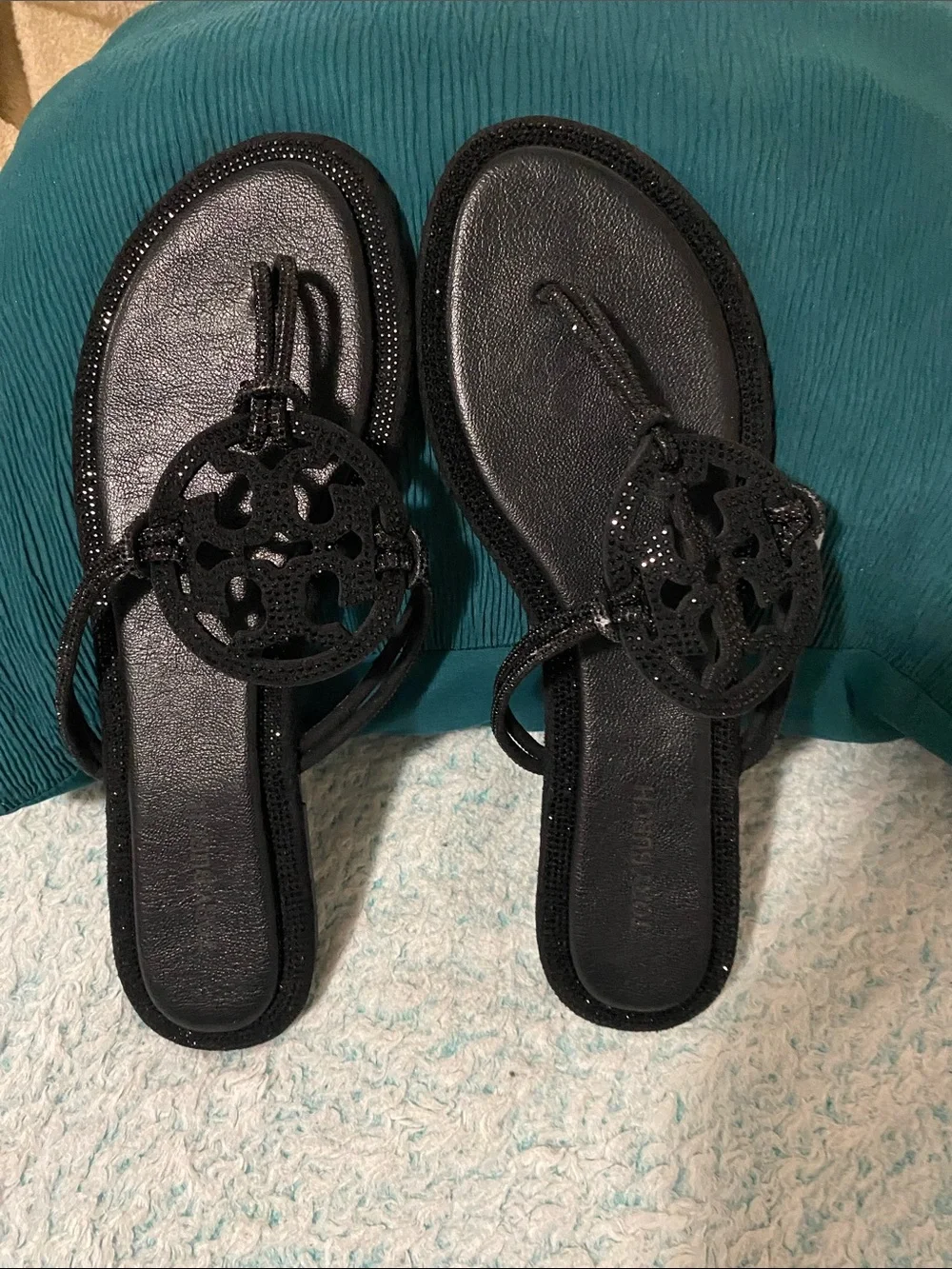 Tory Burch Black Logo Medallion Thong Sandals